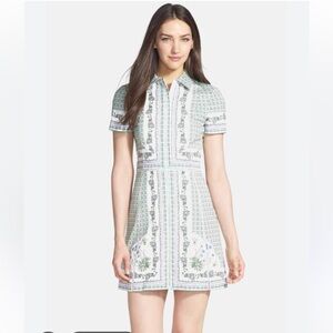 Rare Tory Burch Talia Botanical-  Green and Cream Patterned Mini Dress